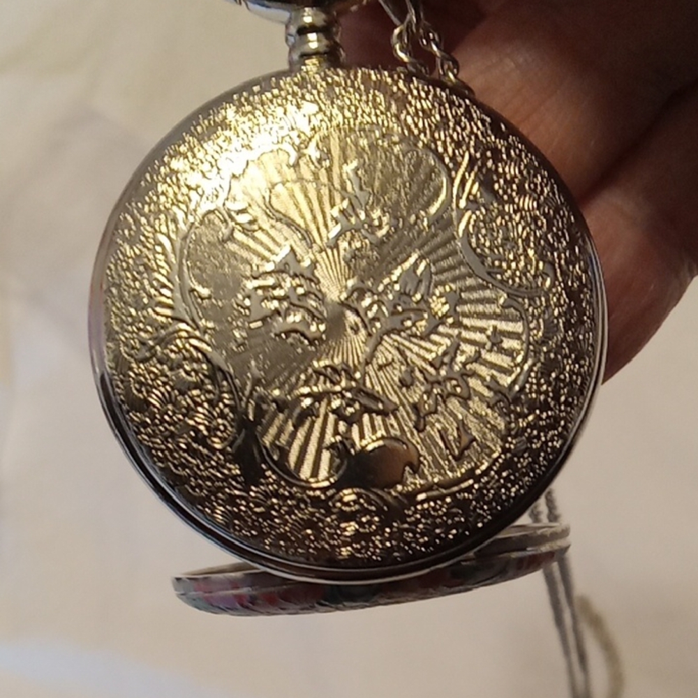 Strada Colorful Floral Pocket Watch with Silver Chain. Needs Battery - Picture 5 of 5